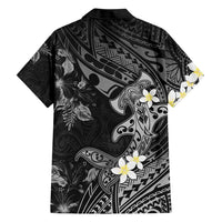 Polynesia Hammerhead Shark Family Matching Short Sleeve Bodycon Dress and Hawaiian Shirt Tropical Flowers Tribal Pattern Black LT05 - Polynesian Pride