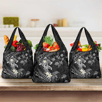 Polynesia Hammerhead Shark Grocery Bag Tropical Flowers Tribal Pattern Black LT05 3-pack One Size Black - Polynesian Pride
