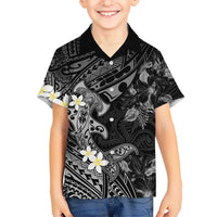 Polynesia Hammerhead Shark Hawaiian Shirt Tropical Flowers Tribal Pattern Black LT05 - Polynesian Pride