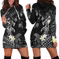 Polynesia Hammerhead Shark Hoodie Dress Tropical Flowers Tribal Pattern Black LT05 - Polynesian Pride