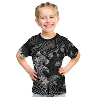Polynesia Hammerhead Shark Kid T Shirt Tropical Flowers Tribal Pattern Black