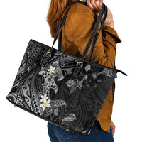 Polynesia Hammerhead Shark Leather Tote Bag Tropical Flowers Tribal Pattern Black LT05 - Polynesian Pride
