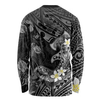 Polynesia Hammerhead Shark Long Sleeve Shirt Tropical Flowers Tribal Pattern Black