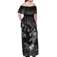 Polynesia Hammerhead Shark Off Shoulder Maxi Dress Tropical Flowers Tribal Pattern Black LT05 - Polynesian Pride