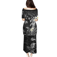 Polynesia Hammerhead Shark Puletasi Tropical Flowers Tribal Pattern Black LT05 - Polynesian Pride