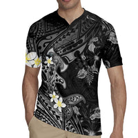 Polynesia Hammerhead Shark Rugby Jersey Tropical Flowers Tribal Pattern Black