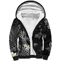 Polynesia Hammerhead Shark Sherpa Hoodie Tropical Flowers Tribal Pattern Black LT05 Unisex Black - Polynesian Pride