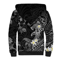 Polynesia Hammerhead Shark Sherpa Hoodie Tropical Flowers Tribal Pattern Black LT05 - Polynesian Pride