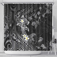 Polynesia Hammerhead Shark Shower Curtain Tropical Flowers Tribal Pattern Black LT05 - Polynesian Pride