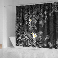 Polynesia Hammerhead Shark Shower Curtain Tropical Flowers Tribal Pattern Black LT05 - Polynesian Pride