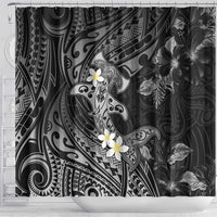 Polynesia Hammerhead Shark Shower Curtain Tropical Flowers Tribal Pattern Black LT05 - Polynesian Pride