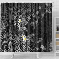 Polynesia Hammerhead Shark Shower Curtain Tropical Flowers Tribal Pattern Black LT05 - Polynesian Pride