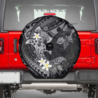 Polynesia Hammerhead Shark Spare Tire Cover Tropical Flowers Tribal Pattern Black LT05 - Polynesian Pride