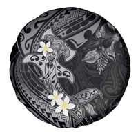 Polynesia Hammerhead Shark Spare Tire Cover Tropical Flowers Tribal Pattern Black LT05 - Polynesian Pride