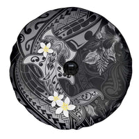 Polynesia Hammerhead Shark Spare Tire Cover Tropical Flowers Tribal Pattern Black LT05 - Polynesian Pride