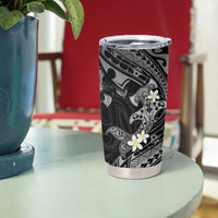 Polynesia Hammerhead Shark Tumbler Cup Tropical Flowers Tribal Pattern Black LT05 - Polynesian Pride
