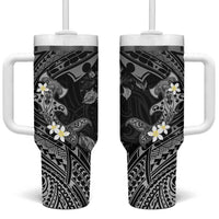 Polynesia Hammerhead Shark Tumbler With Handle Tropical Flowers Tribal Pattern Black LT05 One Size: 40 oz Black - Polynesian Pride