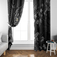 Polynesia Hammerhead Shark Window Curtain Tropical Flowers Tribal Pattern Black LT05 - Polynesian Pride