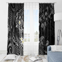 Polynesia Hammerhead Shark Window Curtain Tropical Flowers Tribal Pattern Black LT05 - Polynesian Pride