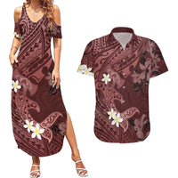 Polynesia Hammerhead Shark Couples Matching Summer Maxi Dress and Hawaiian Shirt Tropical Flowers Tribal Pattern Oxblood LT05 Oxblood - Polynesian Pride