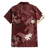Polynesia Hammerhead Shark Family Matching Tank Maxi Dress and Hawaiian Shirt Tropical Flowers Tribal Pattern Oxblood