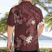 Polynesia Hammerhead Shark Hawaiian Shirt Tropical Flowers Tribal Pattern Oxblood LT05 - Polynesian Pride
