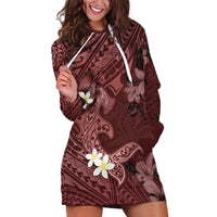 Polynesia Hammerhead Shark Hoodie Dress Tropical Flowers Tribal Pattern Oxblood LT05 Oxblood - Polynesian Pride