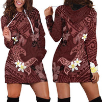 Polynesia Hammerhead Shark Hoodie Dress Tropical Flowers Tribal Pattern Oxblood LT05 - Polynesian Pride