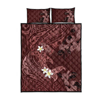 Polynesia Hammerhead Shark Quilt Bed Set Tropical Flowers Tribal Pattern Oxblood LT05 - Polynesian Pride