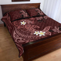 Polynesia Hammerhead Shark Quilt Bed Set Tropical Flowers Tribal Pattern Oxblood LT05 - Polynesian Pride