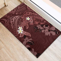 Polynesia Hammerhead Shark Rubber Doormat Tropical Flowers Tribal Pattern Oxblood LT05 - Polynesian Pride