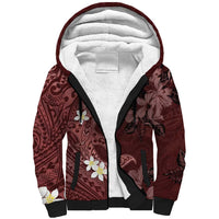 Polynesia Hammerhead Shark Sherpa Hoodie Tropical Flowers Tribal Pattern Oxblood LT05 Unisex Oxblood - Polynesian Pride