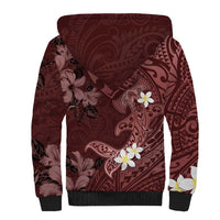 Polynesia Hammerhead Shark Sherpa Hoodie Tropical Flowers Tribal Pattern Oxblood LT05 - Polynesian Pride