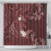 Polynesia Hammerhead Shark Shower Curtain Tropical Flowers Tribal Pattern Oxblood LT05 - Polynesian Pride