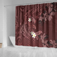 Polynesia Hammerhead Shark Shower Curtain Tropical Flowers Tribal Pattern Oxblood LT05 - Polynesian Pride
