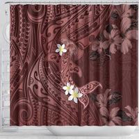 Polynesia Hammerhead Shark Shower Curtain Tropical Flowers Tribal Pattern Oxblood LT05 - Polynesian Pride