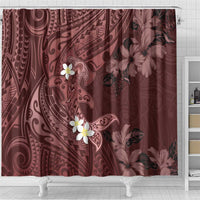 Polynesia Hammerhead Shark Shower Curtain Tropical Flowers Tribal Pattern Oxblood LT05 - Polynesian Pride