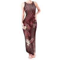 Polynesia Hammerhead Shark Tank Maxi Dress Tropical Flowers Tribal Pattern Oxblood LT05 Women Oxblood - Polynesian Pride