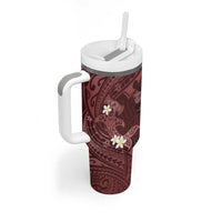 Polynesia Hammerhead Shark Tumbler With Handle Tropical Flowers Tribal Pattern Oxblood LT05 - Polynesian Pride