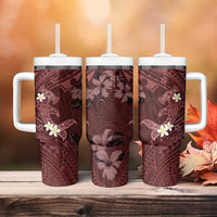 Polynesia Hammerhead Shark Tumbler With Handle Tropical Flowers Tribal Pattern Oxblood LT05 - Polynesian Pride