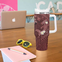 Polynesia Hammerhead Shark Tumbler With Handle Tropical Flowers Tribal Pattern Oxblood LT05 - Polynesian Pride