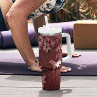 Polynesia Hammerhead Shark Tumbler With Handle Tropical Flowers Tribal Pattern Oxblood LT05 - Polynesian Pride