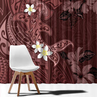 Polynesia Hammerhead Shark Window Curtain Tropical Flowers Tribal Pattern Oxblood LT05 - Polynesian Pride