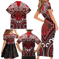 Personalised New Zealand Aotearoa Family Matching Short Sleeve Bodycon Dress and Hawaiian Shirt Te Reo Maori Ake Ake Ake - Polynesian Pride
