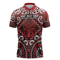 Personalised New Zealand Aotearoa Zipper Polo Shirt Te Reo Maori Ake Ake Ake LT05 Red - Polynesian Pride