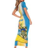 Personalised Tuvalu Independence Day Short Sleeve Bodycon Dress Tuvalu Mo Te Atua - Polynesian Pride