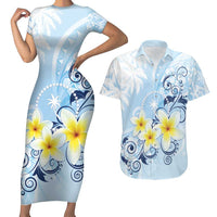 FSM Chuuk Constitution Day Couples Matching Short Sleeve Bodycon Dress and Hawaiian Shirt Polynesian Curves Plumeria - Polynesian Pride