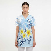 FSM Chuuk Constitution Day Scrub Top Polynesian Curves Plumeria - Polynesian Pride