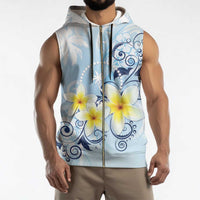 FSM Chuuk Constitution Day Sleeveless Zip Hoodie Polynesian Curves Plumeria - Polynesian Pride