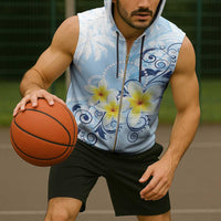 FSM Chuuk Constitution Day Sleeveless Zip Hoodie Polynesian Curves Plumeria - Polynesian Pride